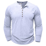 WIAOFELLAS  -  100% Cotton Men's T-shirt Spring Autumn New Europe and The United States Men Solid Color Long Sleeve Undershirt Henry Shirt Men