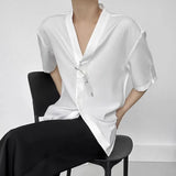 WIAOFELLAS  -  Summer New Men's V-neck Solid Color Thin Short Sleeve Shirt Retro Fashion Trend Casual Simple Loose Breathable Men's Tops