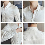 WIAOFELLAS  -  Fashion Slim Fit Silk Men Shirt Vintage Dragon Jacquard Button Up Long Sleeved Men's Shirts Prom Party Spring Mens Clothing 4XL