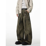 WIAOFELLAS  -  American retro washing jeans scimitar casual men's trendy brand pleated loose wide-leg work pants