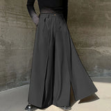Wiaofellas  -  Men Wide Leg Pants Solid Color Button Joggers Loose Casual Irregular Trousers Men Streetwear Fashion Long Pants