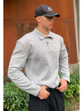 Wiaofellas  -  Men's Long Sve  irt Patchwork White Flower ey American Sle Street Hard Man Autumn Heavyweight Sweatirt T-irt