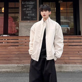WIAOFELLAS  -  Fashion Men's Solid Color Stand Collar Jackets Trendy Summer American Style Zipper Long Sleeves Coats Male