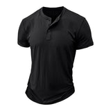 WIAOFELLAS  -  Summer Men's T-shirts Short Sleeve Round Neck Henley Shirt Casual Cotton Tops for Men Breathable Loose Fit