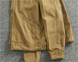 WIAOFELLAS  -  Classic vintage button-down biker jacket top men's youth cotton khaki do old wash cargo coat trend