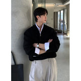 WIAOFELLAS  -  Black Lapel Sweater Men Warm Zipper Knitted Pullover Men Streetwear Korean Loose Long Sleeved Sweater Mens Jumper Clothes