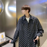 Wiaofellas Long Sleeve Plaid Casual Shirts Men Contrast Color Oversize Loose All-match Hiphop Street Wear Tops Trendy Spring Men's Clothes