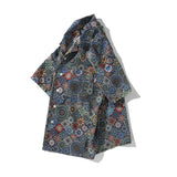 WIAOFELLAS  -  Men's retro Bright Kaleidoscope summer print Hawaiian shirt short sleeve Cuban collar