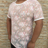 WIAOFELLAS  -  Summer Men's Clothing 2024 Spliced Printed Slim Fit Perspective Mesh T-shirt Fashionable Casual Short Sleeved O-Neck Sexy Tops