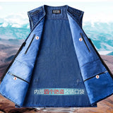WIAOFELLAS  -  Men Vest Denim Waistcoat Jacket Deep Blue Male Sleeveless Coat Spring Autumn Multi-Pocket Jeans Gilet Outwear New Chalecos