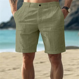 Wiaofellas  -  Men's Summer Cotton Linen Pleated Shorts Comfortable Breathable with Button Pocket Plain A- Line Shorts Trending Cross-Border