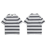 Wiaofellas  -  Summer short sleeve new Japanese round neck casual double yarn striped short sleeve men loose T-shirt