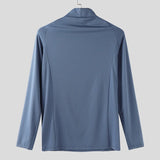 WIAOFELLAS  -  Men T Shirt Solid Color Zipper Long Sleeve Turtleneck Male Tee Tops Streetwear Workout Fashion Casual Men Clothing S-3XL