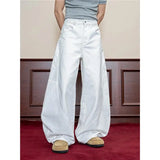 Wiaofellas  -  Men's Casual White Wide Leg Pants Street Style Versatile Design Large Straight Cut Long Trousers