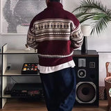 Wiaofellas  -  Fall Winter New Casual Men's Knit Jumpers Vintage Pattern Print Knitting Sweater Tops Men Fashionable Lapel Zipper Sweater