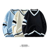 WIAOFELLAS  -  Autumn Winter Retro Sport V-neck Pullover Sweater Men's Casual Loose Knitted Pullovers Men Large Size High Quality Sweaters 2025