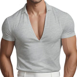 Wiaofellas  -  Spring Summer Men's V Neck Short Sleeve T Shirt Breathable Lightweight Casual Business Basic Tee Tops