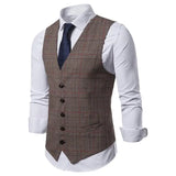 Wiaofellas  -  New Men's Suit Vest Men's Youth Leisure Business V-neck Plaid Vest Men's