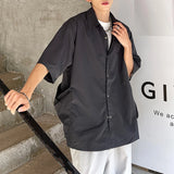 WIAOFELLAS  -  Three-dimensional Pocket Design Men's Shirts Solid Color Single Breasted Turn-down Collar Short Sleeve Male Tops