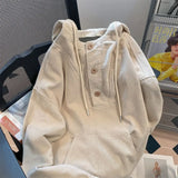 WIAOFELLAS  -  New Autumn and Winter Fashion Lazy Loose Casual Super Oversized Shoulder Slim Hooded Tie Up Button Kangaroo Bag Sweater