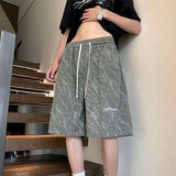 WIAOFELLAS  -  Fashion New Men's Letter Print Tie Dye Drawstring Design Shorts Trendy Summer High-waisted Loose Short Pants Male