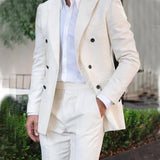 Wiaofellas  -  High-end Peak Lapel Men Suits Fashion Double Breasted 2 Piece Daily Casual Office Wear Wedding Groom Tuxedo Slim (Jacket+Pants)