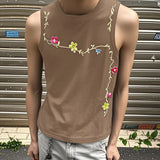 WIAOFELLAS  -  Men Tank Tops Flower Embroidery O-neck Sleeveless Vests Summer Streetwear Breathable Fashion Casual Men Clothing