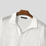 WIAOFELLAS  -  Men Shirt Hollow Out Lapel Short Sleeve Transparent Male Shirts Solid Streetwear Summer 2025 Fashion Casual Camisas