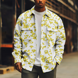 WIAOFELLAS  -  Cool Men's Yellow Jacket Magritte Long Sleeve Turn-down Collar Button Coat Casual Streetwear