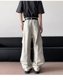 WIAOFELLAS  -  Pleated Design Men's Casual Pants Side Pocket Solid Color Wide Leg Trousers Loose Straight Male Bottom Functional