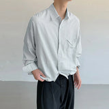 Wiaofellas  -  Men Striped Shirt Lapel Long Sleeve Loose Casual Men Clothing Streetwear Korean Style Fashion Tops Male Shirts