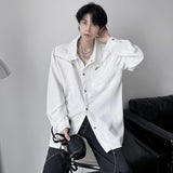 Wiaofellas  -  Niche Design Men Clothing Zipper High-end Shirt Men Solid Color Long Sleeve Casual Korean Fashion Loose White Shirts for Men