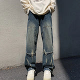 WIAOFELLAS  -  Chain Wide Leg Jeans Men Bleached Punk Style Hip Hop High Street Teenagers Mid Waist Fashion Leisure Washed Spring Autumn Retro