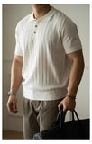 Wiaofellas  -  Summer Men's Ribbed Knit Polo Shirt Light Luxury Short Sleeve Lapel Collar Slim Fit Business Casual Polos Breathable Soft Tops