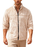 Wiaofellas  -  Men's Zipper Fleece Jacket Stand Collar Slim Fit Casual Large Size Autumn Winter Outerwear Thickened