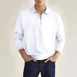 Wiaofellas  -  Men's Light Blue Quarter Zip Polo Neck Top Long Sleeve Casual Solid Color Slim Fit Pullover For Spring Autumn