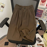 WIAOFELLAS  -  New Summer Men Fashion Solid Color Leisure Suit Shorts Men's Loose Wide-leg Shorts Male High Waist Pockets Short Pants K826