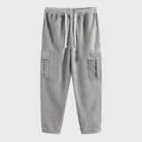 Wiaofellas  -  Autumn And Winter Mens Corduroy Trousers Solid Color Sports Pants Loose Straight Multi-Pocket Work Style Casual Pants For Men