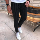 WIAOFELLAS  -  Plus Size M-5XL Men Striped Ankle Length Jogger Pants Casual  Cotton Slim Skinny Sweatpants Long  Street