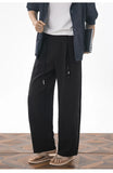 Wiaofellas  -  Mens Cropped Linen Blend Dress Pants Casual Drawstring High Waist Breathable Suit Trousers Japanese Clean Fit Straight Trousers