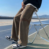 WIAOFELLAS  -  Autumn Retro Letter Print Corduroy Pants For Men Korean Fashion Baggy Trousers Casual Y2K Streetwear Pantalon Hommes Sweatpants