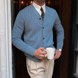 WIAOFELLAS  -  New Knitted Sweater Men's Spring and Autumn Trend Solid Color V-neck Casual Tops for Youth Breathable Thin Sweater Cardigan