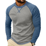 Wiaofellas  -  Men Color Block Raglan Long Sleeve T Shirts Crew Neck Curved Hem Casual Basic Undershirt Tops