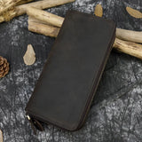 WIAOFELLAS  -  Men Double zipper crazy horse leather long wallet 24 card holder Big Zip around genuine leather clutch purse phone coin pocket