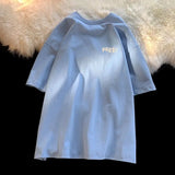 WIAOFELLAS  -  Men's Clothing Cotton T-Shirt Summer Short Sleeve Hong Kong Style Loose Fit Casual Trendy Solid Color Streetwear Top