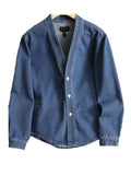 WIAOFELLAS  -  Classic Denim Cardigan Jacket Monk Robe Spring Men's Washed Taoist Robe V-neck Cardigan Coat Unisex Vintage Button Blue Tops