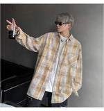 Wiaofellas  -  Tie-dye Plaid Long-sleeved Shirt New Loose Large Size Youth Casual Shirt Jacket