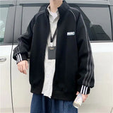 Wiaofellas  -  Velvet Cardigan Sweatshirt Men's Loose Korean Sports Jacket Trendy Hong Kong Style Stand Up Collar Jacket