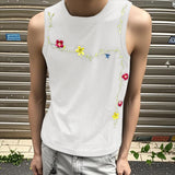 WIAOFELLAS  -  Men Tank Tops Flower Embroidery O-neck Sleeveless Vests Summer Streetwear Breathable Fashion Casual Men Clothing