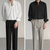 WIAOFELLAS  -  Black White Shirt Men Fashion Social Mens Dress Shirt Korean Loose Long Sleeved Shirt Mens Office Formal Shirts Ice Silk M-2XL